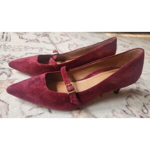 Vionic Women's Sz. 7.5 Minnie Kitten Heel Wine Suede Pointed Heels